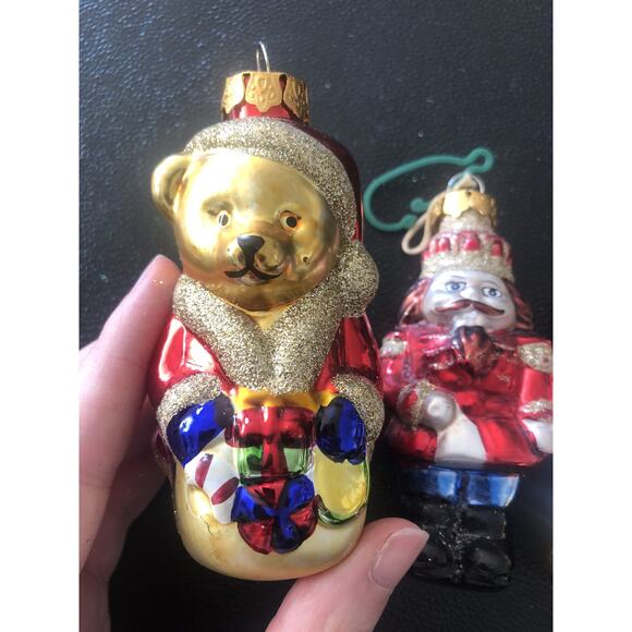 Vintage Eclectic Glass Soldier, Santa Bear, Penguin Christmas Ornaments Set Of 3 - Picture 3 of 7